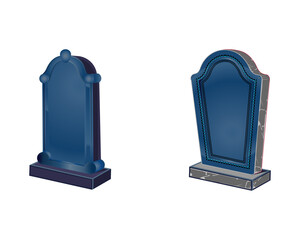 Stylized blue gravestones in glossy 3D cartoon style, perfect for video games, Halloween graphics, or spooky digital scenes.