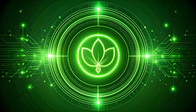 Eco-Friendly AI Technology with Green Leaf Symbol