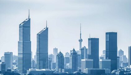 Morning City Background with Clear Sky and Skyscrapers