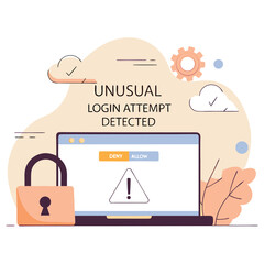 Unusual login attempt detected on laptop with security alert and options to deny or allow access