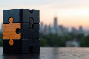 Elegant Fusion of Wood and Black Gloss in Puzzle Form