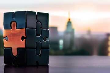 Elegant Fusion of Wood and Black Gloss in Puzzle Form