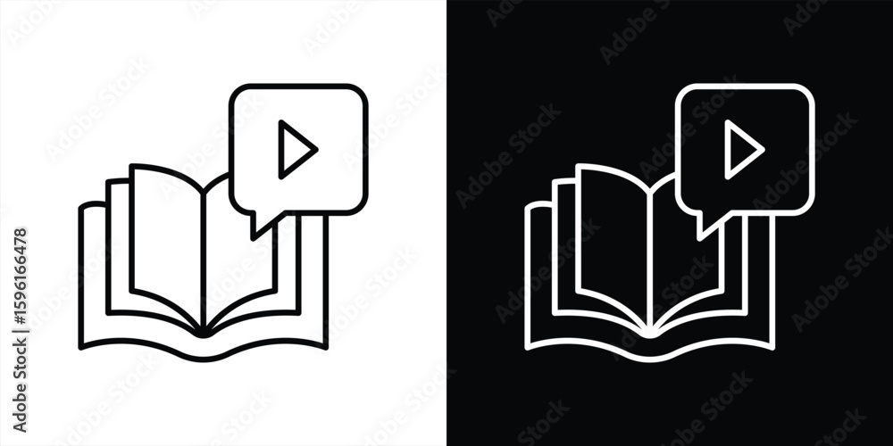 Poster interactive knowledge hub icon. contain book and video learning icon that captures the power of mult