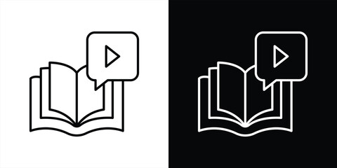 interactive knowledge hub icon. contain book and video learning icon that captures the power of multimedia education. thin line style icon symbol sign. vector illustration