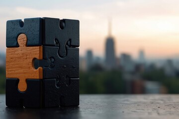 Elegant Fusion of Wood and Black Gloss in Puzzle Form