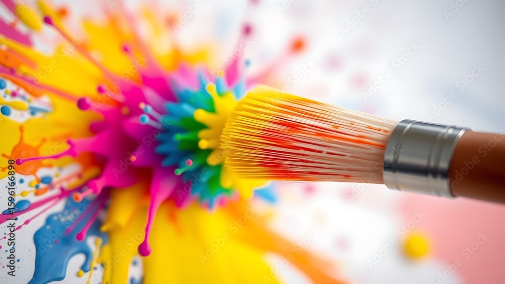 Poster colorful artistic explosion depicted with a paintbrush creating abstract and vivid splatters