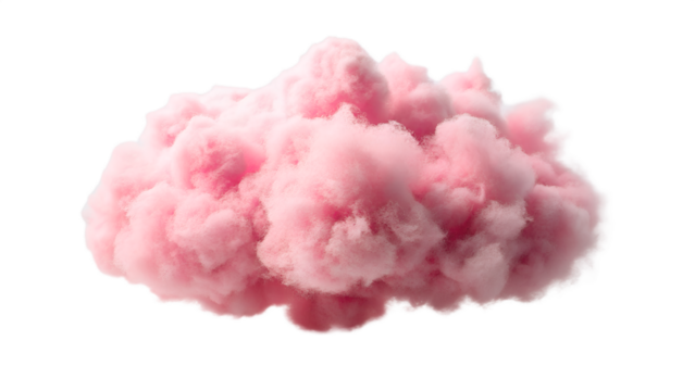 A soft, fluffy pink cloud floats against a transparent background, evoking a sense of lightness