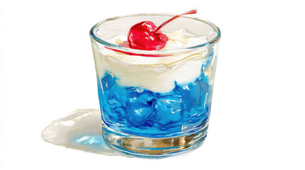 Vanilla Ice Cream with Bright Blue Jelly and Cherry Topping