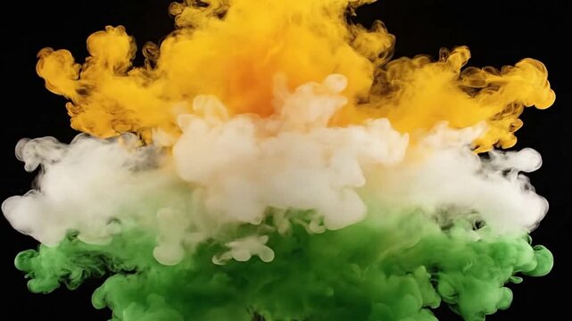 Vertical Indian flag colors created with smoke on a black background