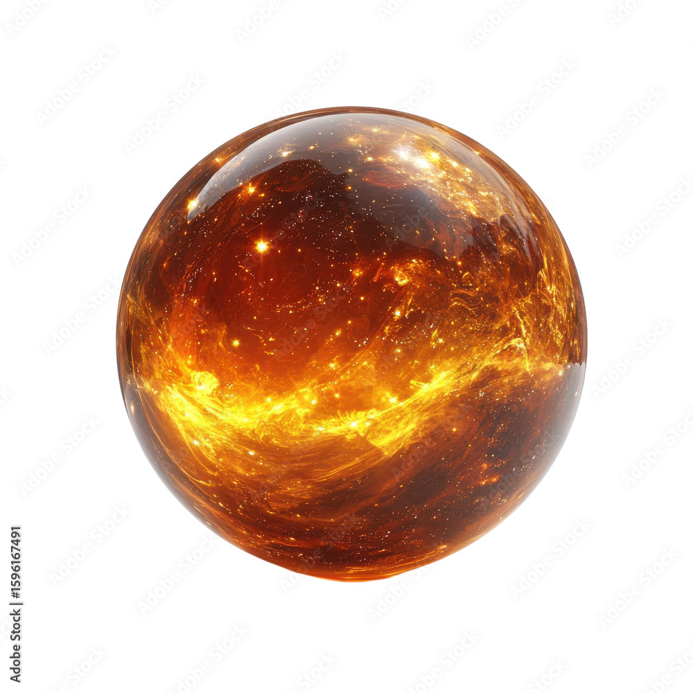 Poster fiery orb encompassing galaxy s essence abstract art with nebula and on transparent background