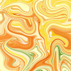 Vibrant abstract fluid marble texture in orange, yellow, and green tones. Energetic swirling movement for bold backgrounds or creative designs. Marble, swirl, fluid, vibrant, abstract.
