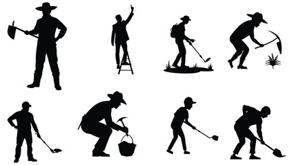 Obraz premium Minimalist Black and White Silhouette Illustrations of Agricultural and Labor Activities