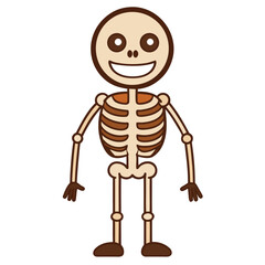 Cartoon Skeleton Character Standing Full Body Illustration of Smiling Skull and Rib Cage Anatomy