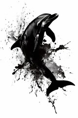 dolphin graffiti silhouette, sea animal grunge icon, spray wall art symbol, grafitti tag isolated