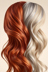 Naklejka premium Dramatic Contrast of Auburn and Blonde Wavy Hair Displaying Vivid and Dynamic Color Tones