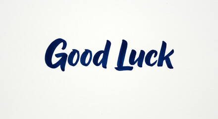 Bold Navy Blue Handwritten 'Good Luck' Message on White Background: Inspirational, Motivational, and Encouraging Design for Cards, Posters, and Social Media. Perfect for expressing well wishes, cel...