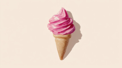 Colorful Pink Strawberry Swirl Ice Cream Cone Watercolor Design
