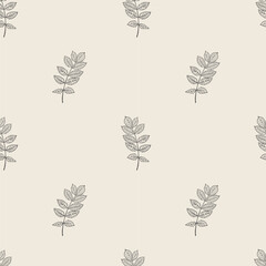 Black and white floral seamless pattern with hand drawn leaves, plants. Designe for print, fabric, wallpaper, wrapping paper