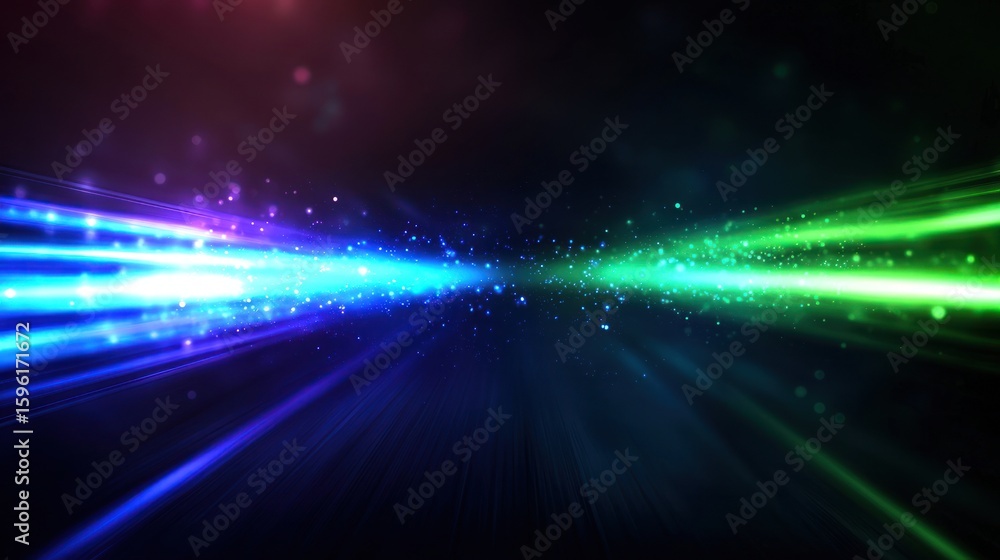 Poster abstract background with colorful light trails converging on the horizon point