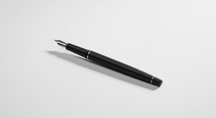 Elegant Black Fountain Pen on White Background: High-Resolution Mockup for Branding and Stationery Design. Perfect for showcasing luxury writing instruments, creating elegant corporate visuals, or ...