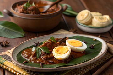 Kerala Egg Roast with Appam or Parotta on Rustic Wooden Table