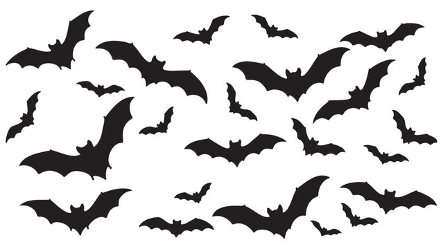 Halloween Bat Silhouette Collection - Spooky, Flying, Decoration, Vector