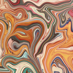 Fototapeta premium Colorful marble swirl design with earthy orange, teal, and cream tones. A rich, abstract flow of artistic movement.