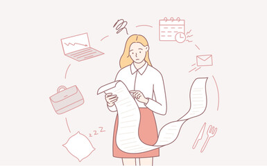 Cartoon character working with task checklist planning things on to-do list