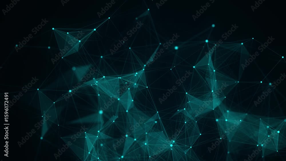 Poster network connection structure. abstract blue background with moving dots, lines and triangles. futuri