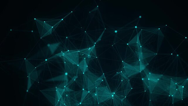 Network connection structure. Abstract blue background with moving dots, lines and triangles. Futuristic illustration. Digital technology design. 3d rendering