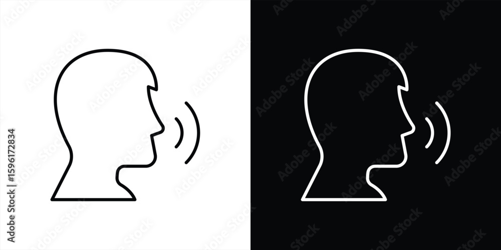 Poster voice in motion icon. contain language learning, speech practice, digital communication tools thin l