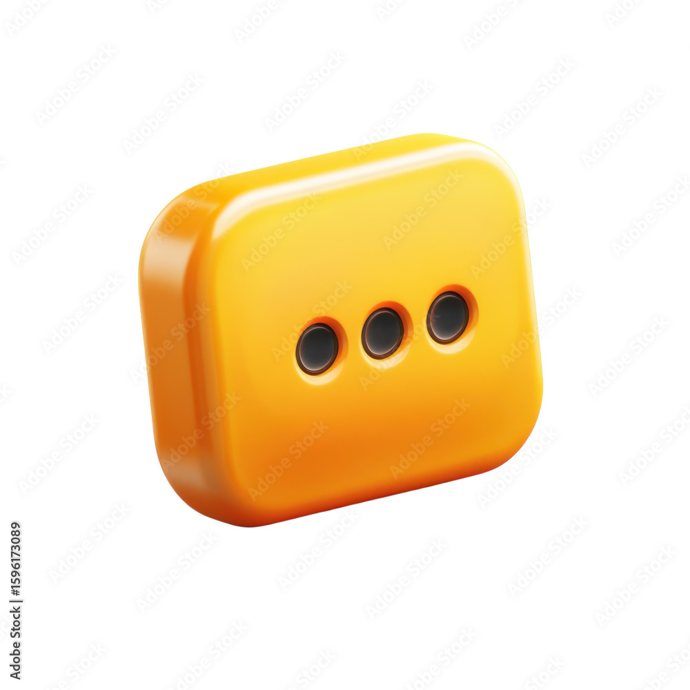 Poster glossy orange communication dialog icon design bubble with ellipsis and on transparent background