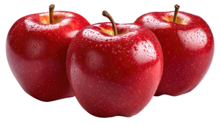Red Apples Temptation: Three vibrant red apples sit in a perfect display, a symbol of nature's bounty and the simple joys of life. Perfect for food, fruit and health promotions.