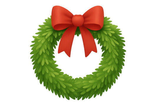 Green christmas wreath decorated with a big red bow on transparent background, perfect for holiday projects