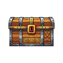 Pixel Art Ancient Tribal Treasure Chest with Carvings - Retro 8-Bit - 2D pixel art games