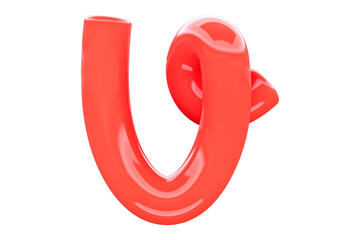 3D Glossy candy alphabet letter V. High quality 3D rendering single-line font design element.