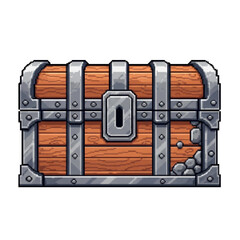 Pixel Art Rustic Wooden Chest with Stone Detail - Retro 8-Bit - 2D pixel art games