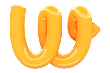 Sweet bubble gum 3D font character W. High quality 3D rendering playful typography element.
