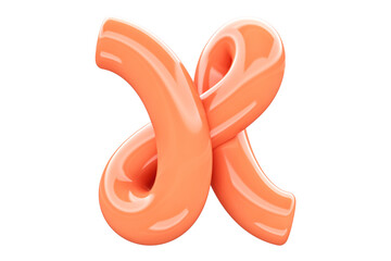 Vibrant smooth tube 3D letter X. High quality 3D rendering modern alphabet design for kids & fun projects.