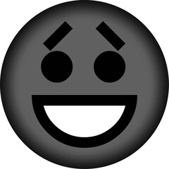 Bright black glowing happy face icon with open mouth and eyes