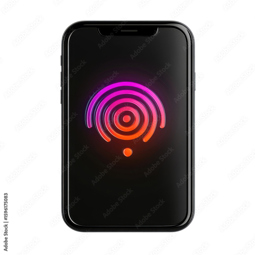Aufkleber sleek phone display with neon circular icon abstract design interface on transparent background
