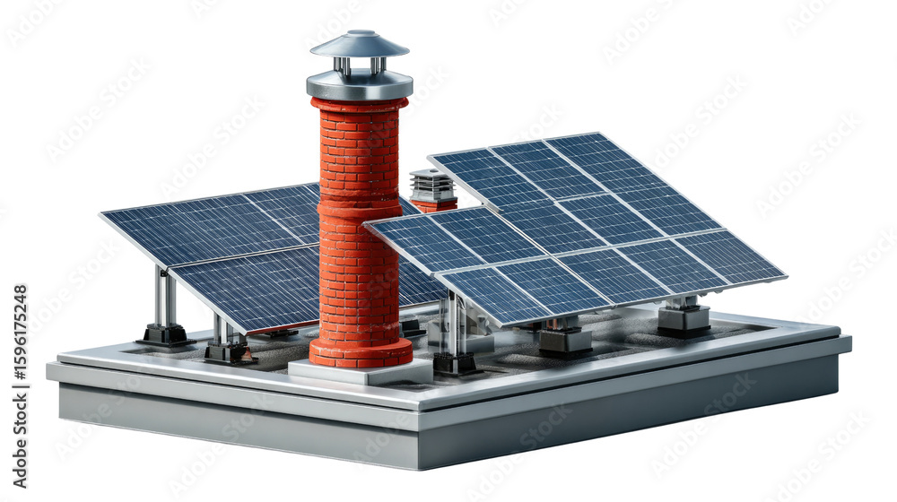 Poster solar panels and architectural design: a striking architectural rendering showcases a modern structu