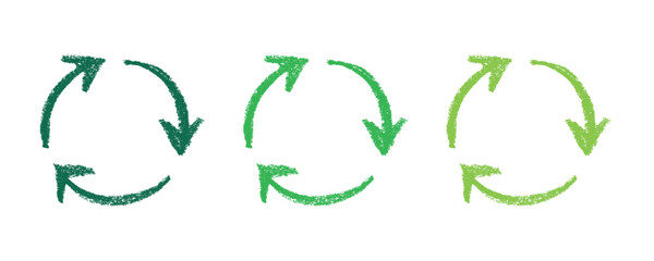 Hand drawn recycle arrow icon Recycling resources symbol Reuse of materials, zero waste, green environment, saving the planet © Daria Shane