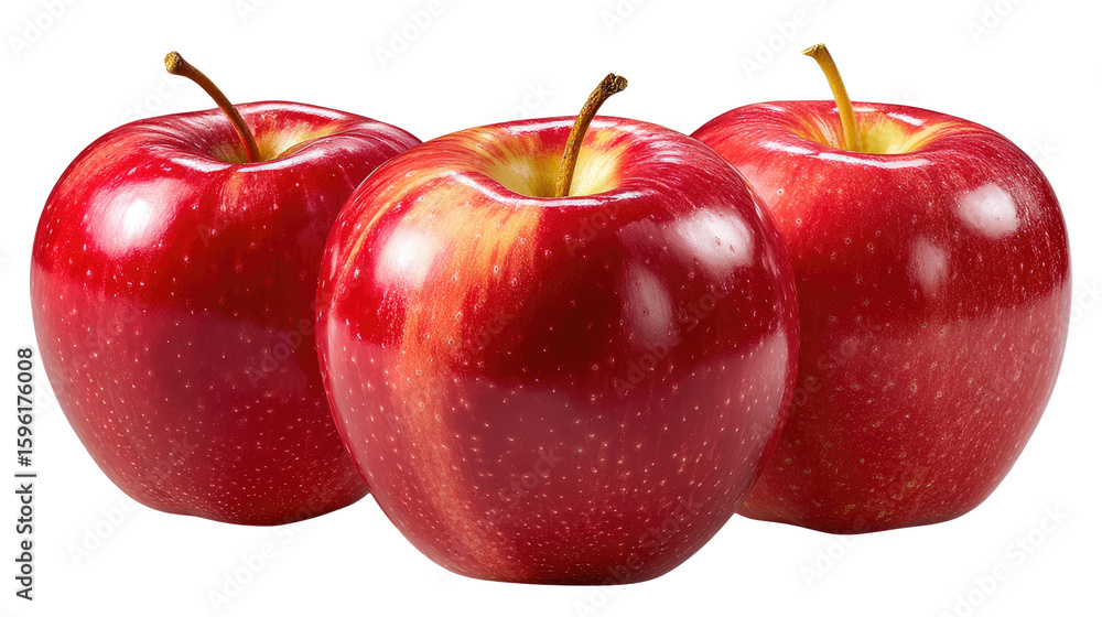 Poster trio of ruby apples: capturing the vibrant allure of three perfectly ripe, ruby-red apples, each fru