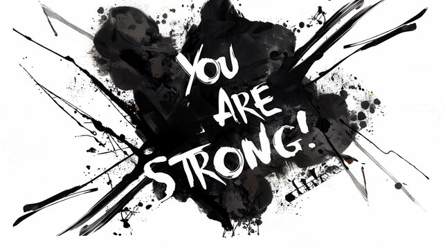 YOU ARE STRONG! graffiti lettering, typography handwriting font, spray wall art text design