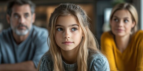 Obraz premium Girl patient looking toward her doctor during a medical examination, with her parents by her side offering emotional support, Generative AI