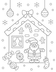 christmas house with santa coloring page. You can print it on an 11x8.5 inch page