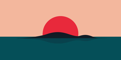 flat island silhouette calm ocean