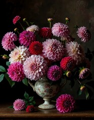 Obraz premium Vintage Still Life with Flower Bouquet in Vase