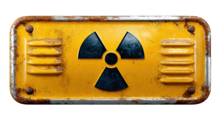 Warning of Danger: A close-up shot of a weathered yellow sign, boldly displaying a prominent radiation symbol, serves as a stark reminder of the inherent dangers